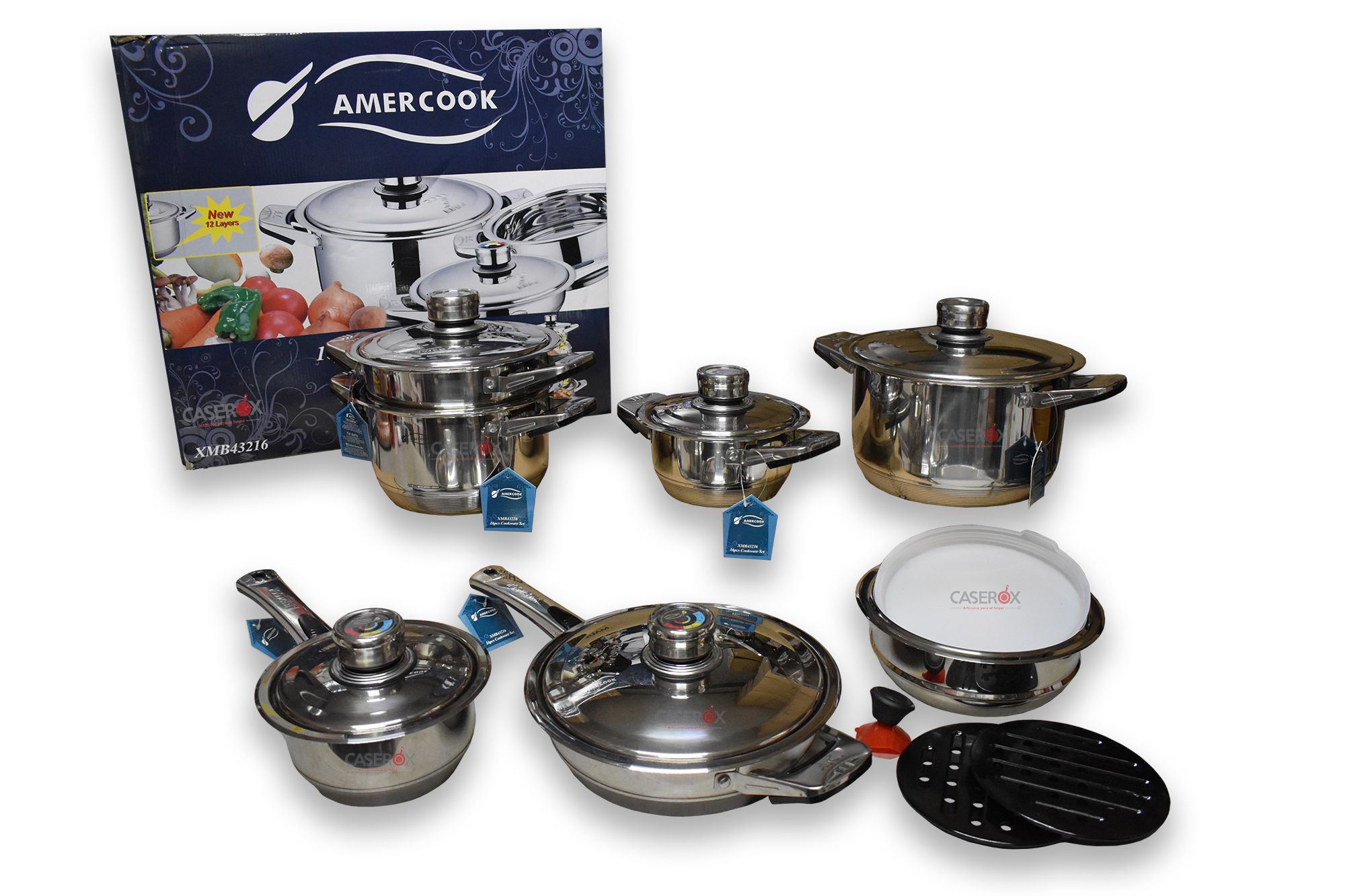 Bateria Acero Inoxidable 18/10 de 16 pzas 12 capas – Amercook