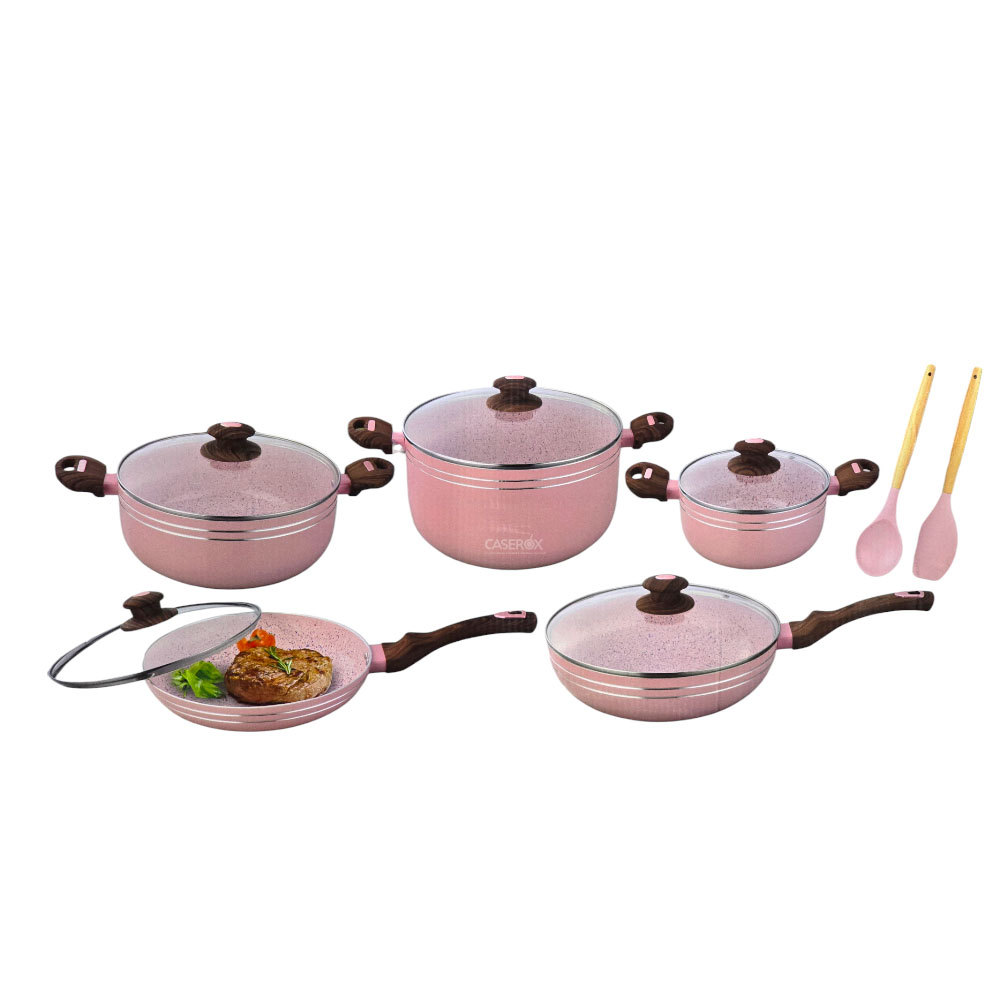 Bateria Aluminio 12 pzas c/antiadherente de Ceramica Monaco Rosa – ALFA - Imagen 2