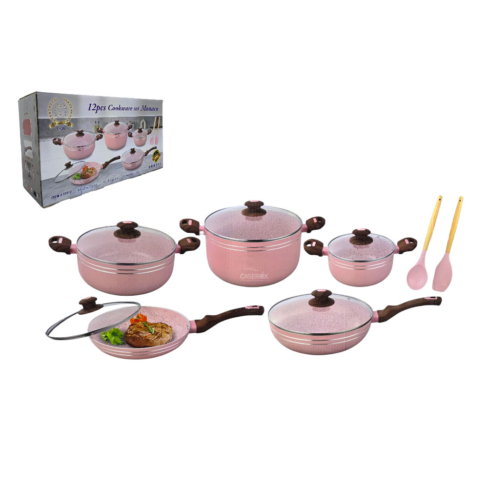 Bateria Aluminio 12 pzas c/antiadherente de Ceramica Monaco Rosa – ALFA