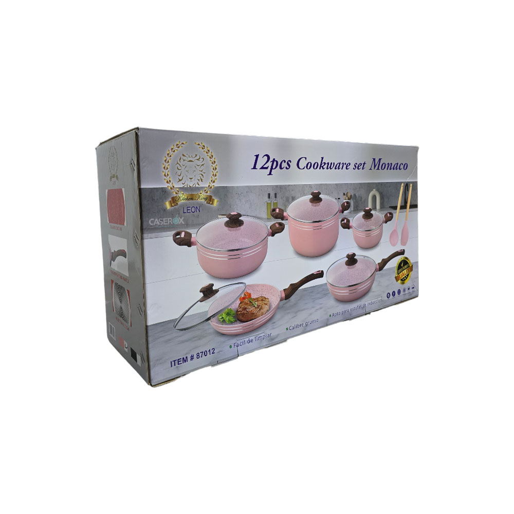 Bateria Aluminio 12 pzas c/antiadherente de Ceramica Monaco Rosa – ALFA - Imagen 3