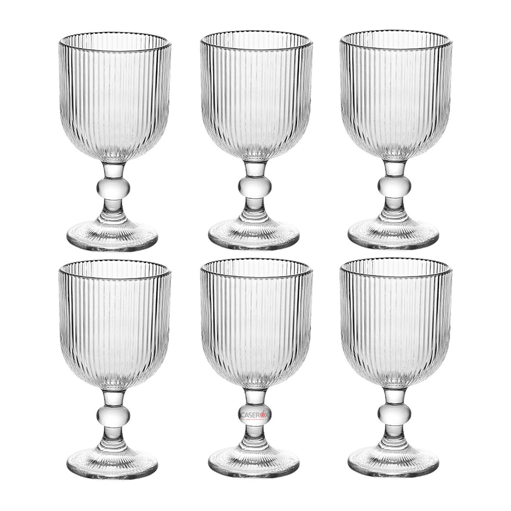 Set 6 Copas de Vidrio Labradas Rayas 370ml Venecia- VTR